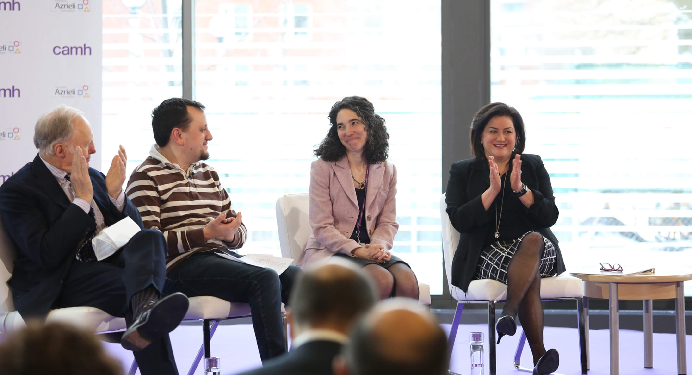 Ian Brown, Daniel Share-Strom, Dr. Yona Lunsky and Naomi Azrieli celebrate the announcement of the Azrieli Centre for Adult Neurodevelopmental Disabilities and Mental Health
