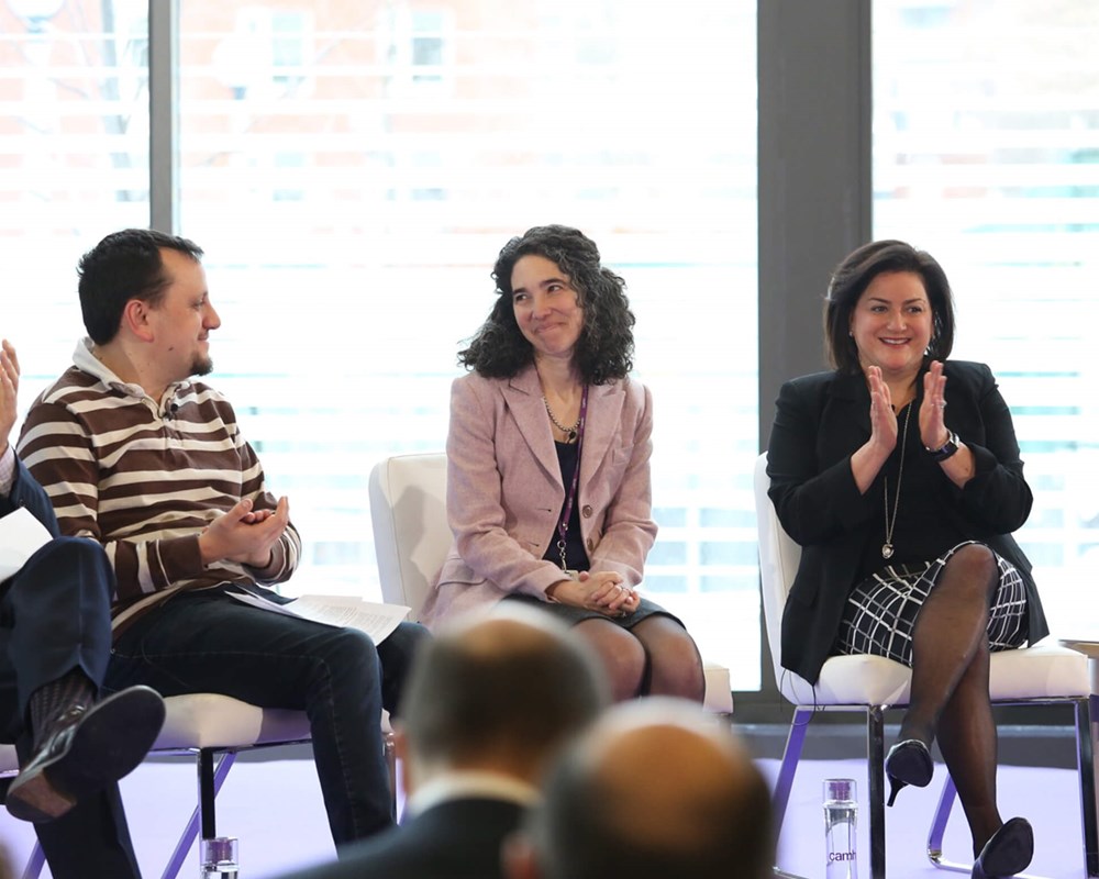 Ian Brown, Daniel Share-Strom, Dr. Yona Lunsky and Naomi Azrieli celebrate the announcement of the Azrieli Centre for Adult Neurodevelopmental Disabilities and Mental Health