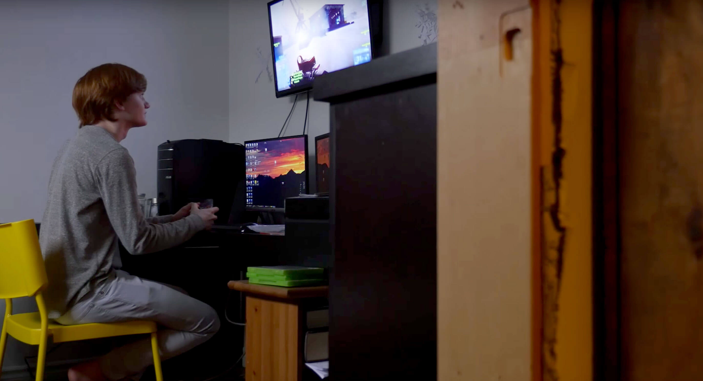 Teenage boy playing video games