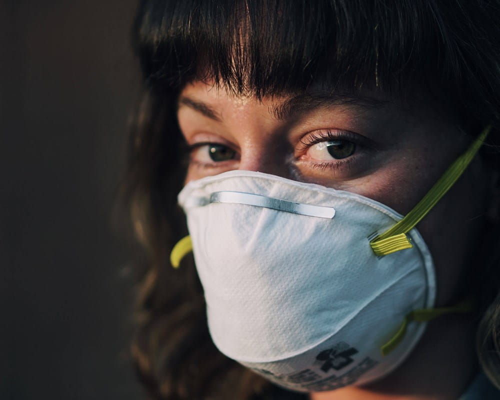 Woman wearing an N-95 mask